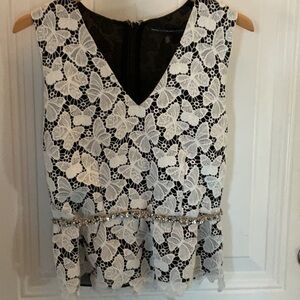 White House Black Market White V-Neck Sleeveless Peplum Blouse